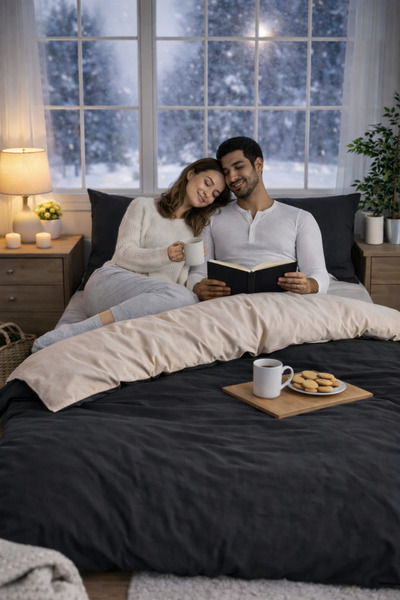 Asilex Home Collection Set de husă de pilota dublă, negru și bej, cu textură ...