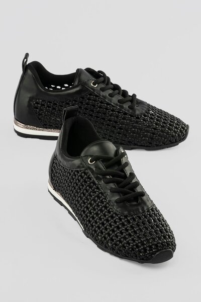 Mubiano Women's Sneaker Braided Silver Detailed Lace-Up Sports Shoes Nessa Black