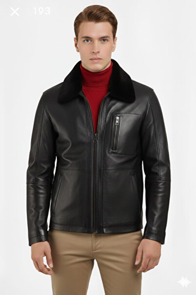 Savran Deri Keşi̇f17 Men's Removable Wool Collar Genuine Leather Coat