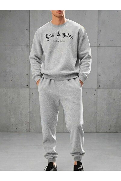 tkn your style Men's Bottom Top Set Los Print Design Crew Neck Sweatshirt