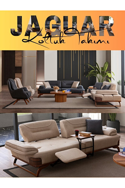 Mobilyaminegolden Jaguar Sehpalı Ayak Uzatmalı Kolay Silinebilir Yataklı Kolt...