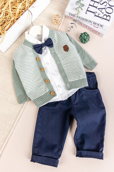 Babymod 4-Piece Stylish Baby Boy-Child Set with Knitwear Cardigan and Bow Tie