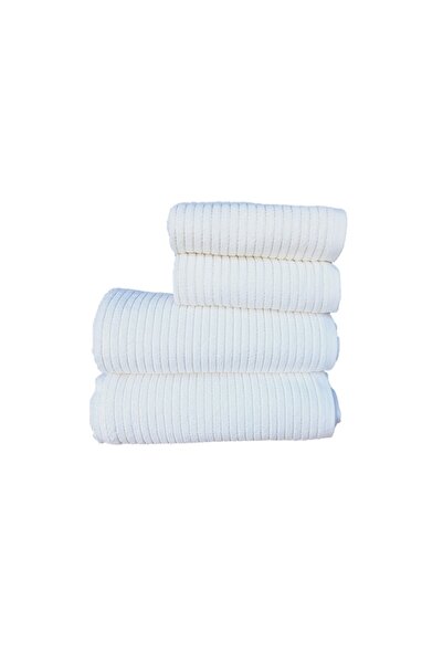 erteks طقم مناشف 2 قطعة للحمام، 2 قطعة مناشف لليدين، ذاتية التنظيف، مخططة بال...