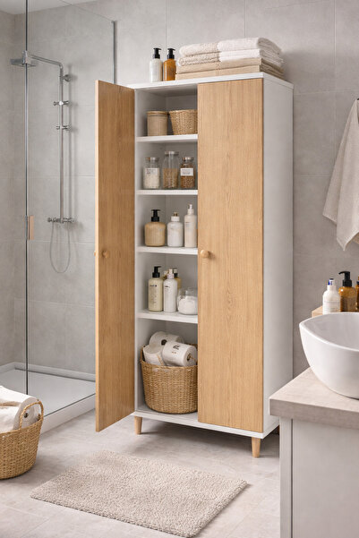 PEKA 2 Kapaklı 5 Raflı Banyo Dolabı – Çok Amaçlı Dolap