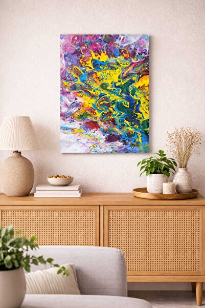 Turuncu Dalgalar Ölçü; 40x60 Kanvas Pouring Dekoratif Tablo