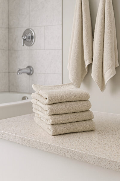 Taka Fabrics طقم مناشف قطنية 100% مكون من 4 قطع مقاس 40x70 سم لون بيج فاتح