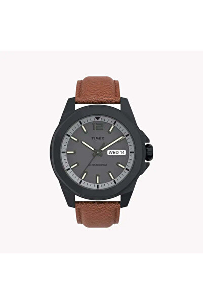 Timex Men's Brown Leather Watch, Gray Dial | Tw2u82200