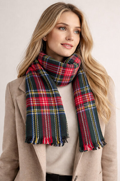 Şirin Giyim Aksesuar وشاح كتف نسائي منقوش مربع الشكل - نسيج ناعم للشتاء للنساء