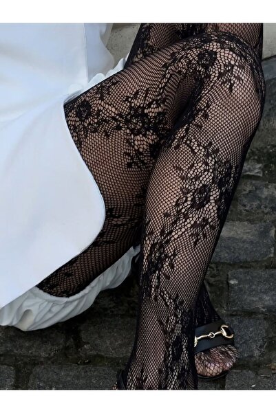 VINIA Roses Fishnet Lace Floral Pattern Fishnet Pantyhose Dgn