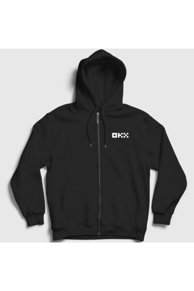Presmono Unisex Black Logo Okx Bitcoin Blockchain Zippered Hooded Sweatshirt ...