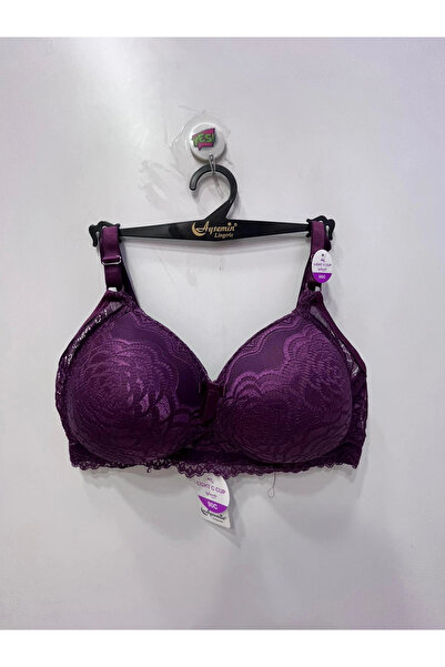 NERGIZ Women's Floral Lace Embroidered Underwire-Free Gathering Bra in Plum C...