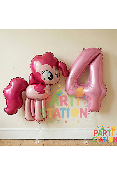 Parti Station My Little Pony Konsept Pinkie Pie Balon ve 4 Yaş Pembe Rakam Ba...
