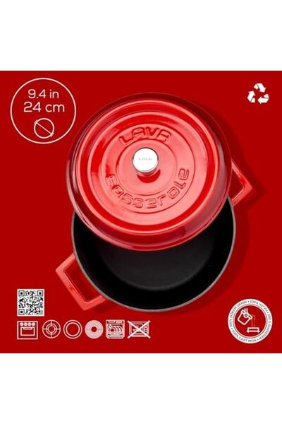 Yıldızan Esnshop Cast Iron Round Pot, Trendy, 24 Cm, 4.49 L Volume, Red 1209132