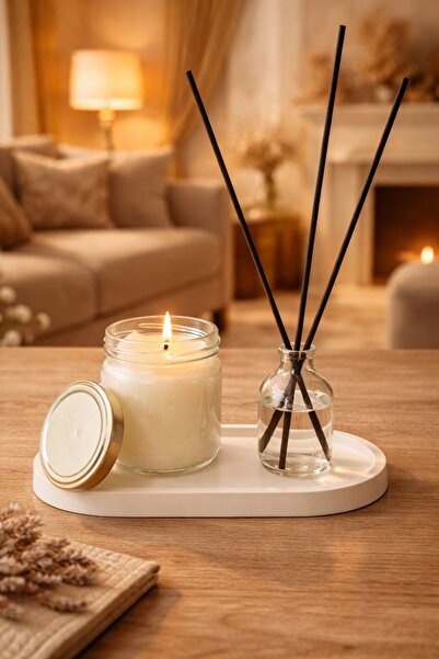 EVROSİ Bebek Pudrası Kokulu Kavanoz Mum & Çubuklu Oda Kokusu Seti