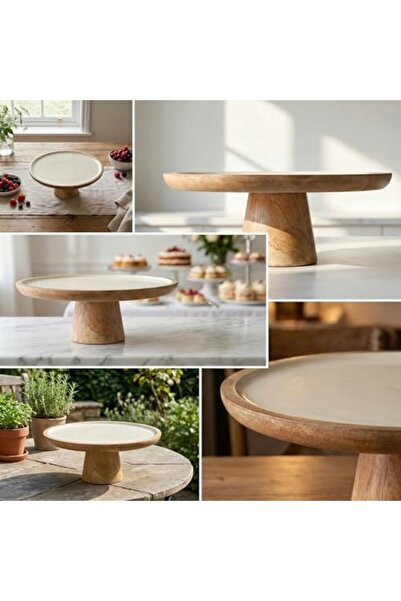 Nacario حامل كيك من خشب المانجو من نركريو شوب وطبق تقديم - خشب طبيعي مع سطح د...