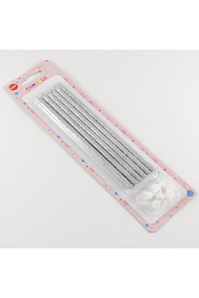 Yıldızan brkshop Gümüş Renk Simli Uzun Mum Seti 6 Adet 1232700