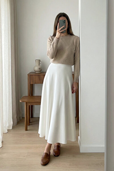 MODAQU Flared Scuba Puff Skirt - White