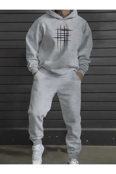 tkn your style Men's Alt Top Set Grid Print Design Hooded Sweatshirt