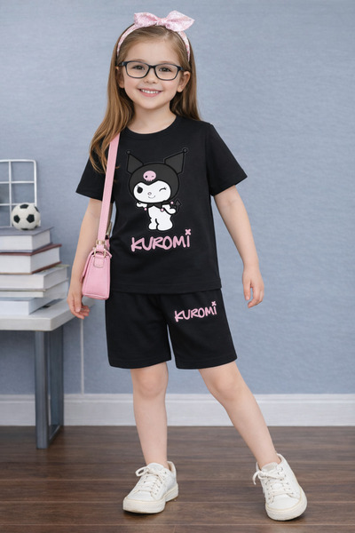 Kuromi Printed Girls Shorts Set T-Shirt Shorts Bottom Top Set