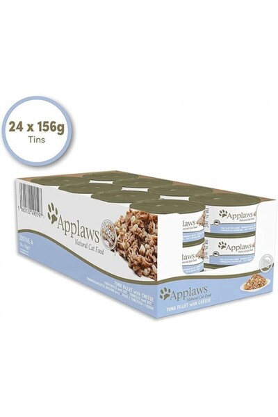 Applaws فيليه تونة مع جبن، طعام رطب للقطط البالغة، 156 غرام × 24 قطعة