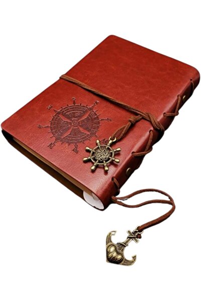 Yıldızan Esnshop Compass Printed Anchor and Rudder Pendant Leather Covered Da...