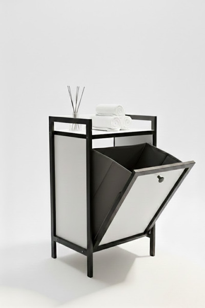 Milonsa Organizator de baie din metal și lemn Coș pentru rufe - Coș pentru ar...