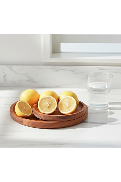 Nacario Nrcrioshop Set of 2 Natural Acacia Wood Round Serving Plates and Snac...