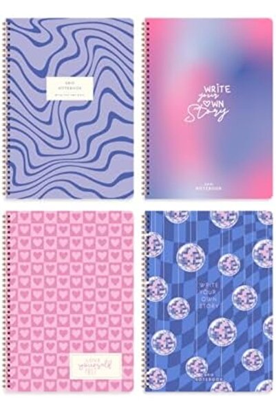 Nacario Nrcrioshop A4 Spiral Cardboard Cover Set of 4 Checked School Notebook...