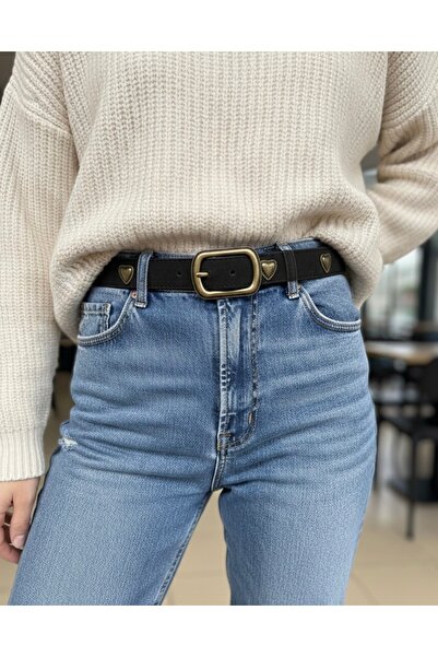 Justin Women's Black Suede Heart Detailed Square Buckle Trouser Belt