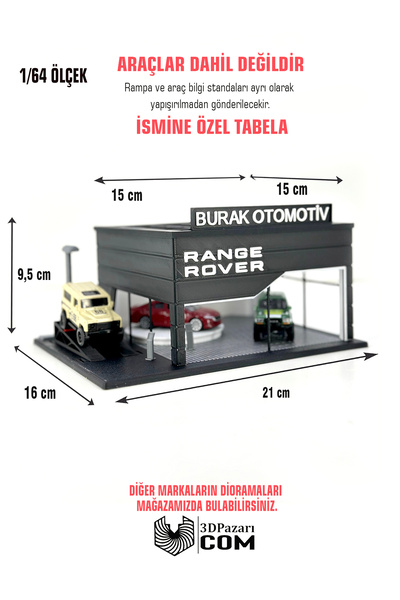 Butik 1/64 Ölçekli Range Rover Diorama Tasarımlı Araç Sergileme Garajı 3D Baskı