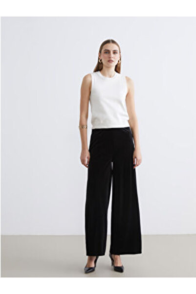 LC Waikiki M1 Season Black Elastic Waist Wide Leg Women's Velvet Pants