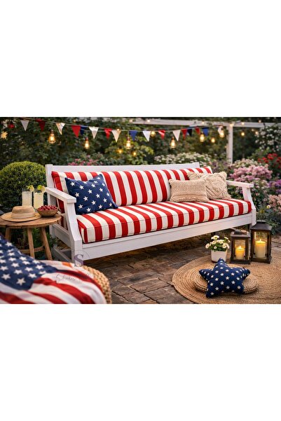 shules collection KIRMIZI ÇİZGİLİ Çizgili Duck Keten Bank Minderi – Dış Mekan...