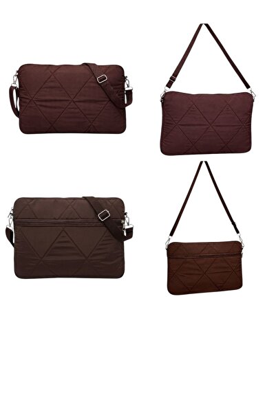 stravis Geantă maro matlasată pentru laptop, cu curea încrucișată, pentru fem...