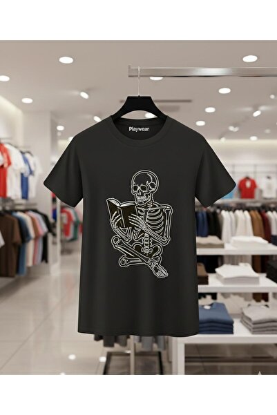 playwear PLAY WEAR Tricou unisex cu imprimeu SKELETON READING A BOOK V7, cu d...