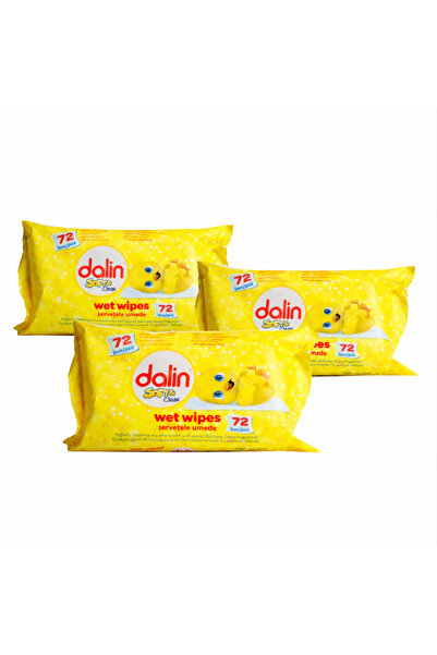 Dalin Set of 3 x Soft & Clean Wet Wipes, 216 pieces (3 packs x 72 pieces) – E...