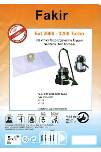 Fakir Ext 2600-3200 Süpürge Bez Toz Torbası 5 Adet