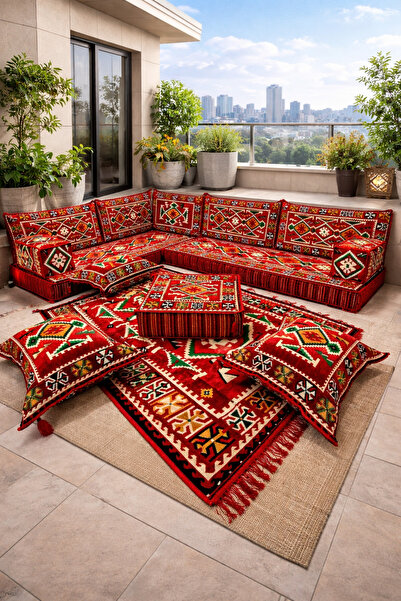 Dekor Köşe Kilim Desenli Köşe Oturma Takımı (22 DNS Sert Sünger) (Kilim HEDİY...