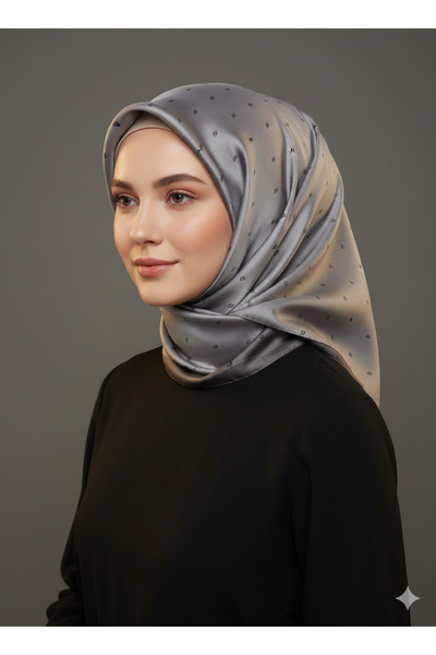 Armine %100 Sura İpek Eşarp Nostalji Serisi 90x90 Kaymaz Tok Duruş – Antrasit...