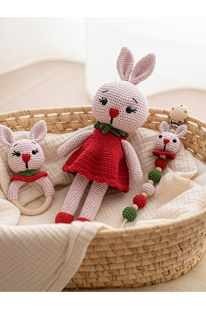 Lumos Lane Store Amigurumi Tavşan Yeni Doğan Bebek Seti - Uyku Arkadaşı, Ahşa...