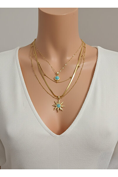 Belasso e Sıralı TurkuazTaşlı Güneş Yıldız Figürlü Gold Kadın Kelepçe