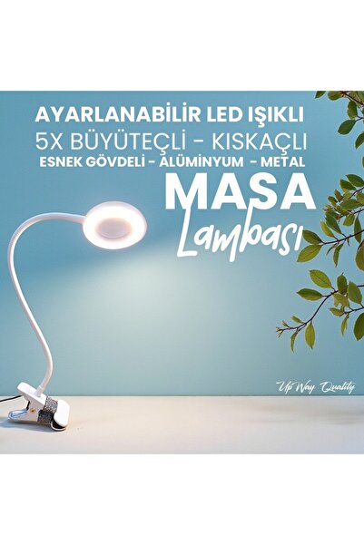 UpWay 5X Cam Büyüteçli LED Masa Lambası - 3 Renk Modlu Tamir ve Hobi Lambası