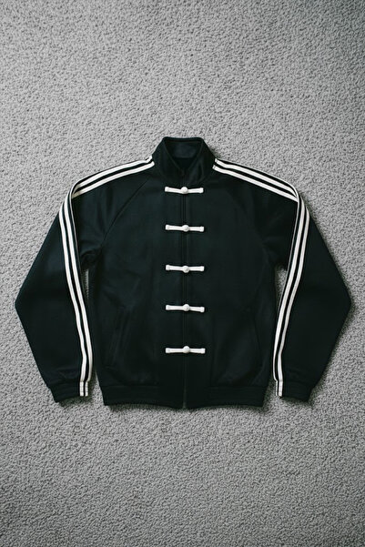 Karakedi Black Retro Three-Stripe Vintage Y2K Unisex Jacket