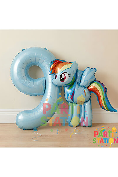 Parti Station My Little Pony Konsept Rainbow Dash Balon ve 9 Yaş Mavi Rakam B...