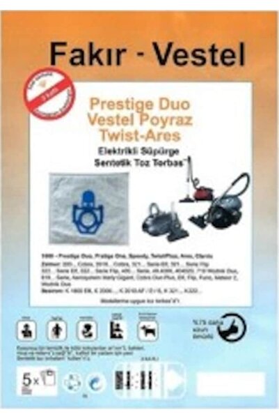Fakir Prestige Duo Vestel Uyumlu Poyraz Twist-Ares Süpürge Torbası 5 Ade Adet...