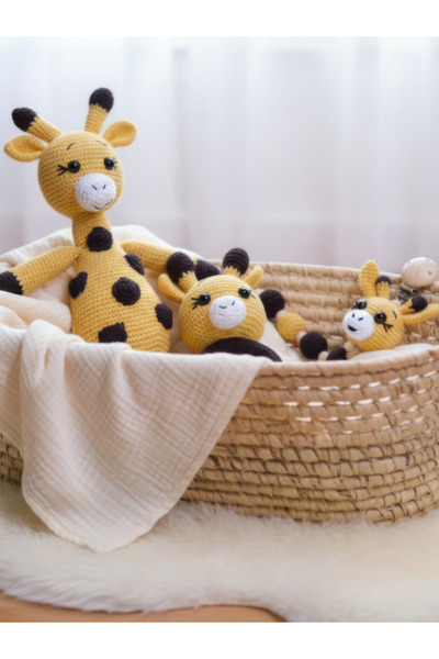 Lumos Lane Store Amigurumi Zürafa Yeni Doğan Bebek Seti - Uyku Arkadaşı, Ahşa...