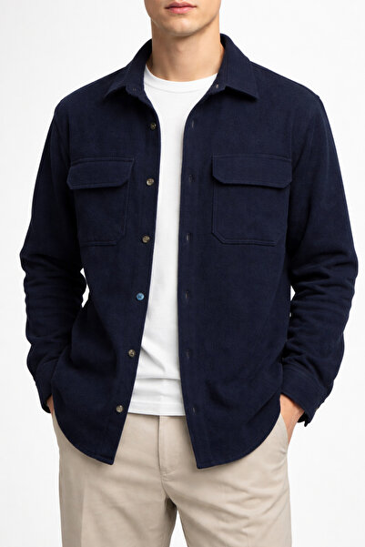 Le Marin Erkek Lacivert Oduncu Gömlek Cepli Kalın Kumaş