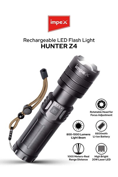 İMPEX مصباح يدوي قابل لإعادة الشحن مع خاصية التكبير، مزود بمصباح ليزر LED بقو...