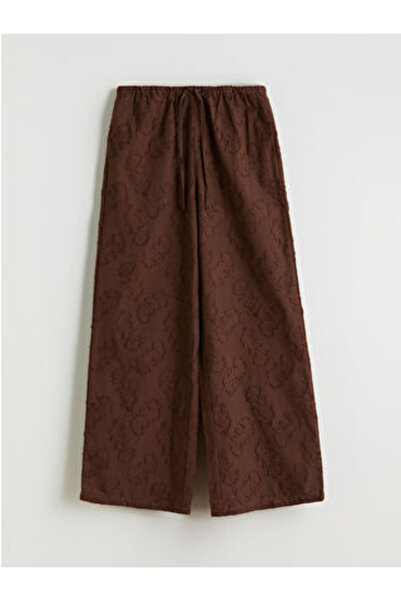 LC Waikiki M1 Season Brown Elastic Waist Patterned Wide Leg Women's Trousers