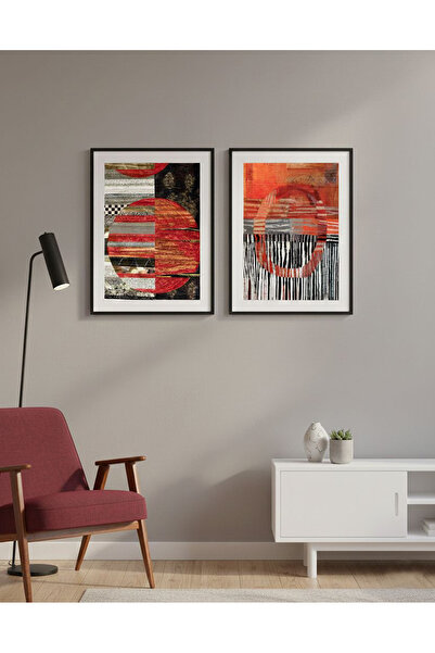 Linacci Double Black Metal Frame Red African Pattern Glass Table Set