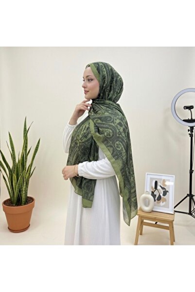 YILDIZ SCARFS Retro Etnik Desen Soft Pamuk Şal Yeşil